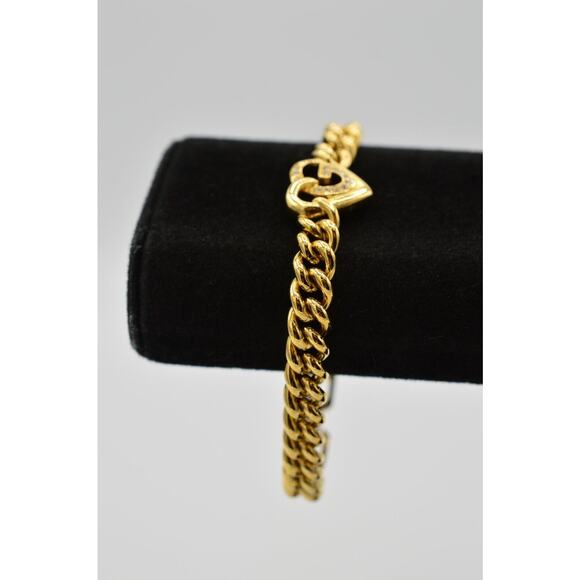 Givenchy Vintage Logo Heart Bracelet Crystal Gold Cuban Chain Signed 1980s Bin2 - Picture 5 of 12